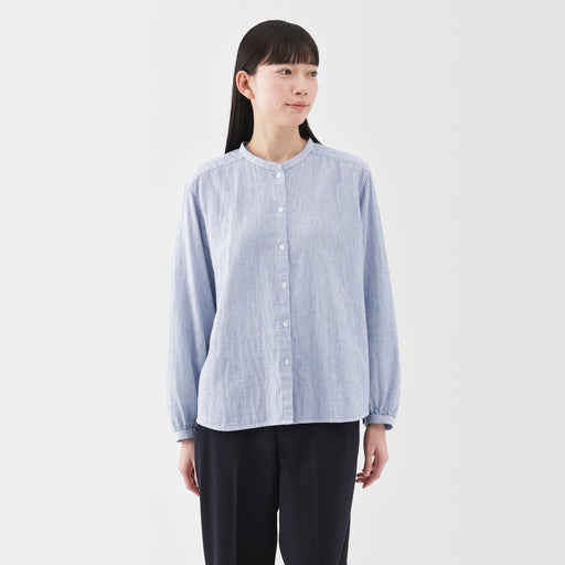 Women's Kapok Blend Double Gauze Long Sleeve Striped Blouse MUJI