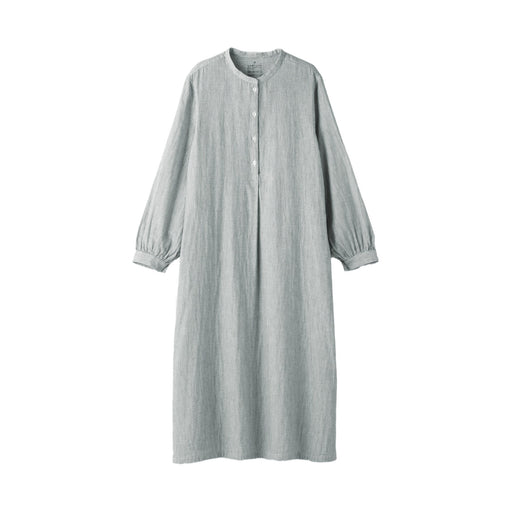 Women's Kapok Blend Double Gauze Long Sleeve Striped Dress Smoky Green Stripe MUJI