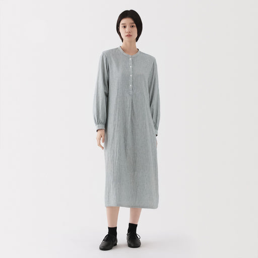 Women's Kapok Blend Double Gauze Long Sleeve Striped Dress MUJI