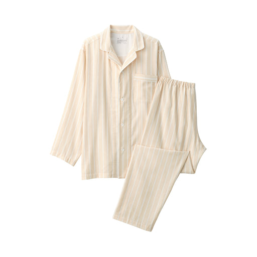 Men's Side Seamless Double Gauze Pajamas Beige Stripe MUJI