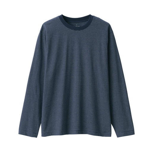 #25SS +CAN - Men's Jersey Crew Neck Long Sleeve Striped T-Shirt AB1ML25S Navy Stripe MUJI