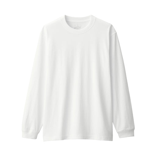 Men's Washed Heavy Weight Crew Neck Long Sleeve T-Shirt White MUJI