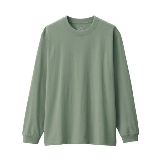 Men's Washed Heavy Weight Crew Neck Long Sleeve T-Shirt Smoky Green MUJI