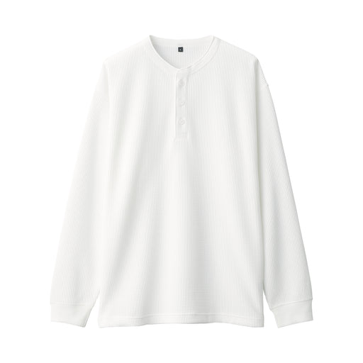 Men's UV Protection Waffle Henley Long-Sleeve T-Shirt Off White MUJI