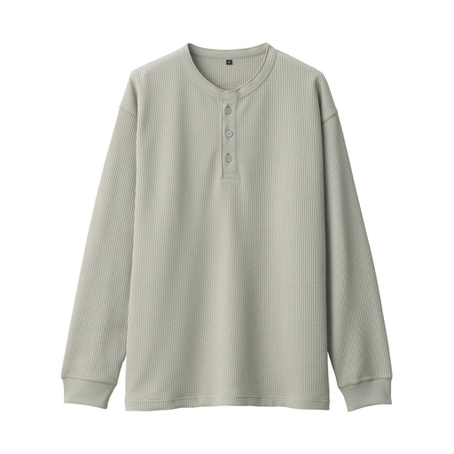 Men's UV Protection Waffle Henley Long-Sleeve T-Shirt Sand Beige MUJI