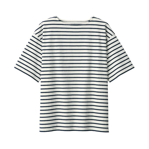 Men's Washed Heavyweight Boat Neck Half Sleeve T-Shirt Off White Stripe MUJI