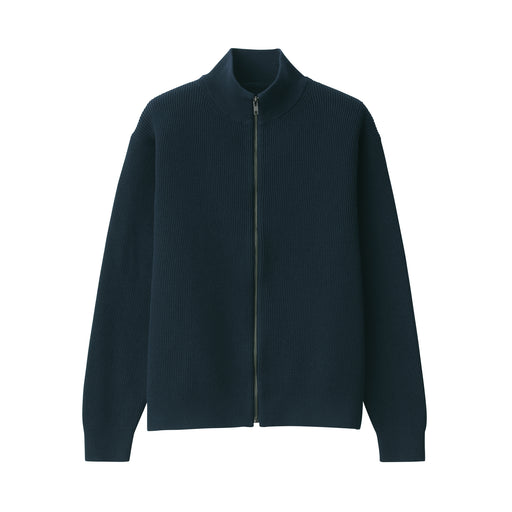 Men's Ribbed Full Zip Cardigan Dark Navy MUJI