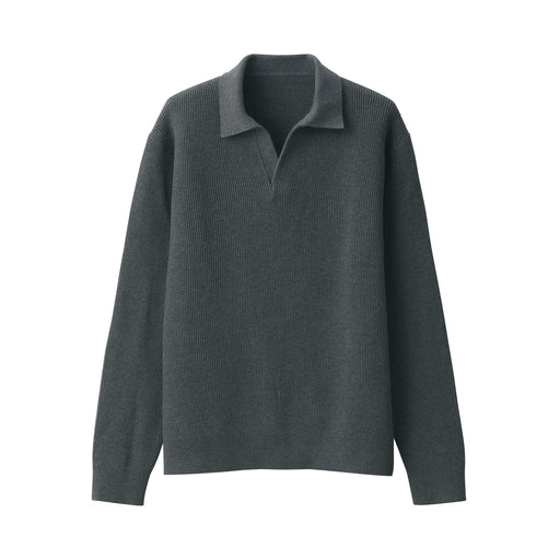 Men's Ribbed Skipper Pullover Dark Gray MUJI