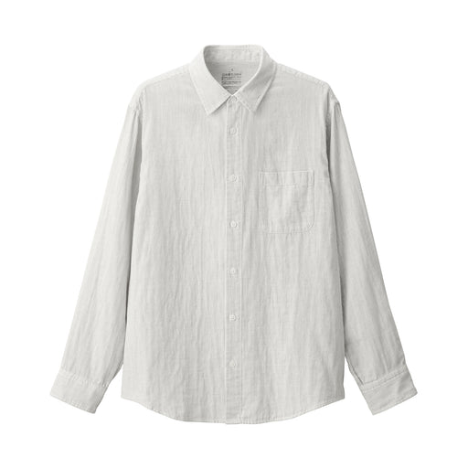 Men's Kapok Blend Double Gauze Long Sleeve Striped Shirt White Stripe MUJI