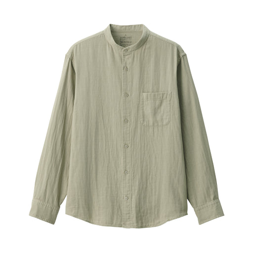 Men's Kapok Blend Double Gauze Stand Collar Long Sleeve Shirt Khaki MUJI