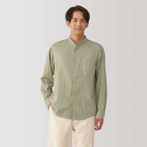 Men's Kapok Blend Double Gauze Stand Collar Long Sleeve Shirt MUJI