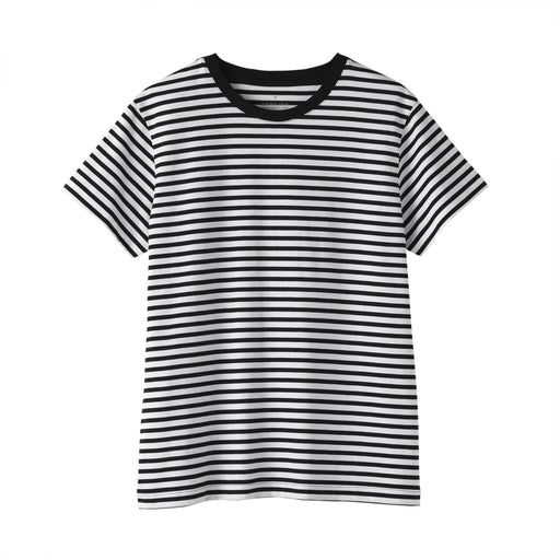 Women's Jersey Crew Neck Short Sleeve Striped T-Shirt Black Stripe MUJI