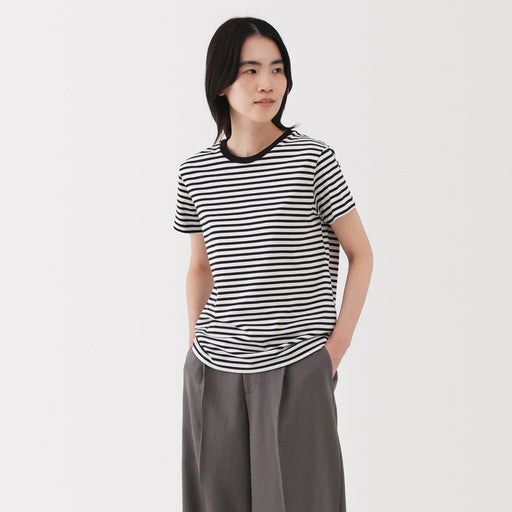 Women's Jersey Crew Neck Short Sleeve Striped T-Shirt MUJI