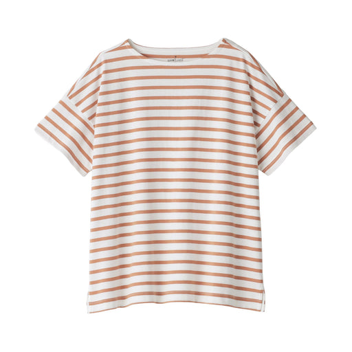 Women's Boat Neck Short Sleeve Striped T-Shirt Smoky Orange Stripe MUJI