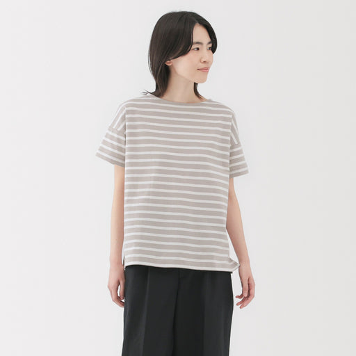 Women's Boat Neck Short Sleeve Striped T-Shirt MUJI