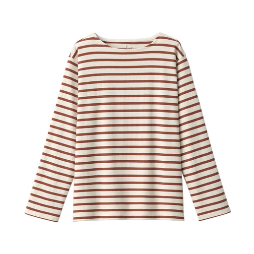 Women's Heavy Weight Boat Neck Long Sleeve T-Shirt Brick Stripe MUJI USA