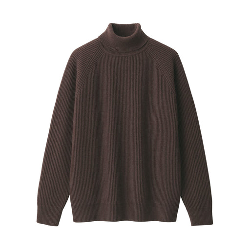 Men's Yak Wool Ribbed Turtleneck Sweater Brown MUJI