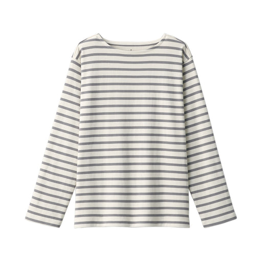 Women's Heavy Weight Boat Neck Long Sleeve T-Shirt Gray Stripe MUJI USA