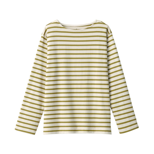 Women's Heavy Weight Boat Neck Long Sleeve T-Shirt Light Green Stripe MUJI USA