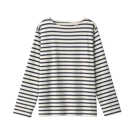 Women's Heavy Weight Boat Neck Long Sleeve T-Shirt Navy Stripe MUJI USA