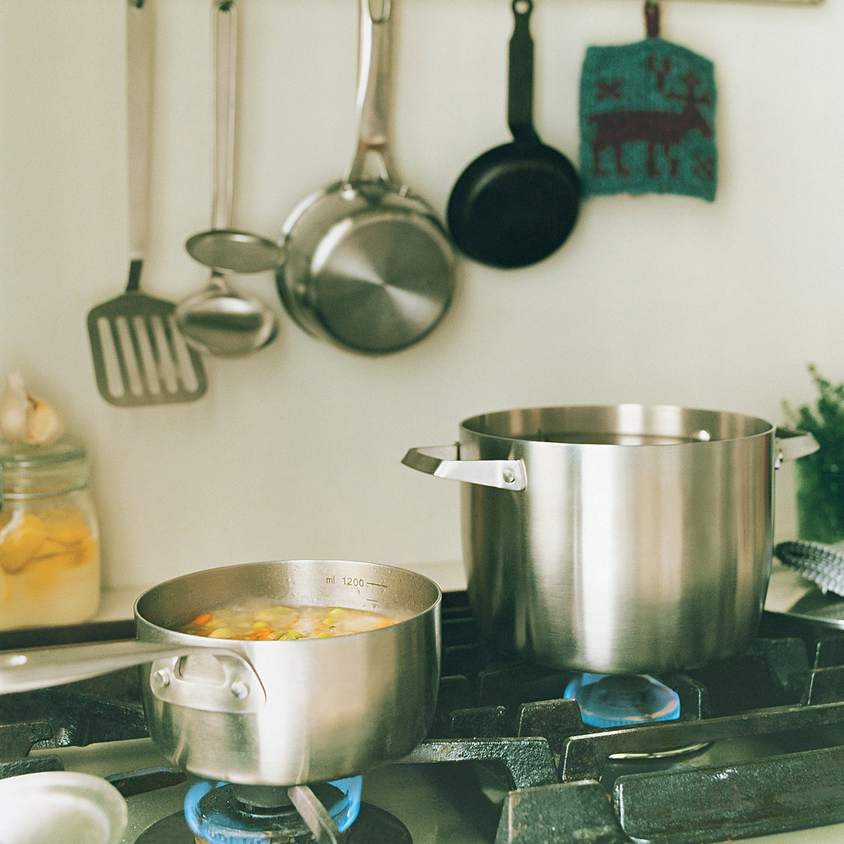 New MUJI Stainless Pan Single Handle Chef Pot Medium with lid IH Fire FS  Japan