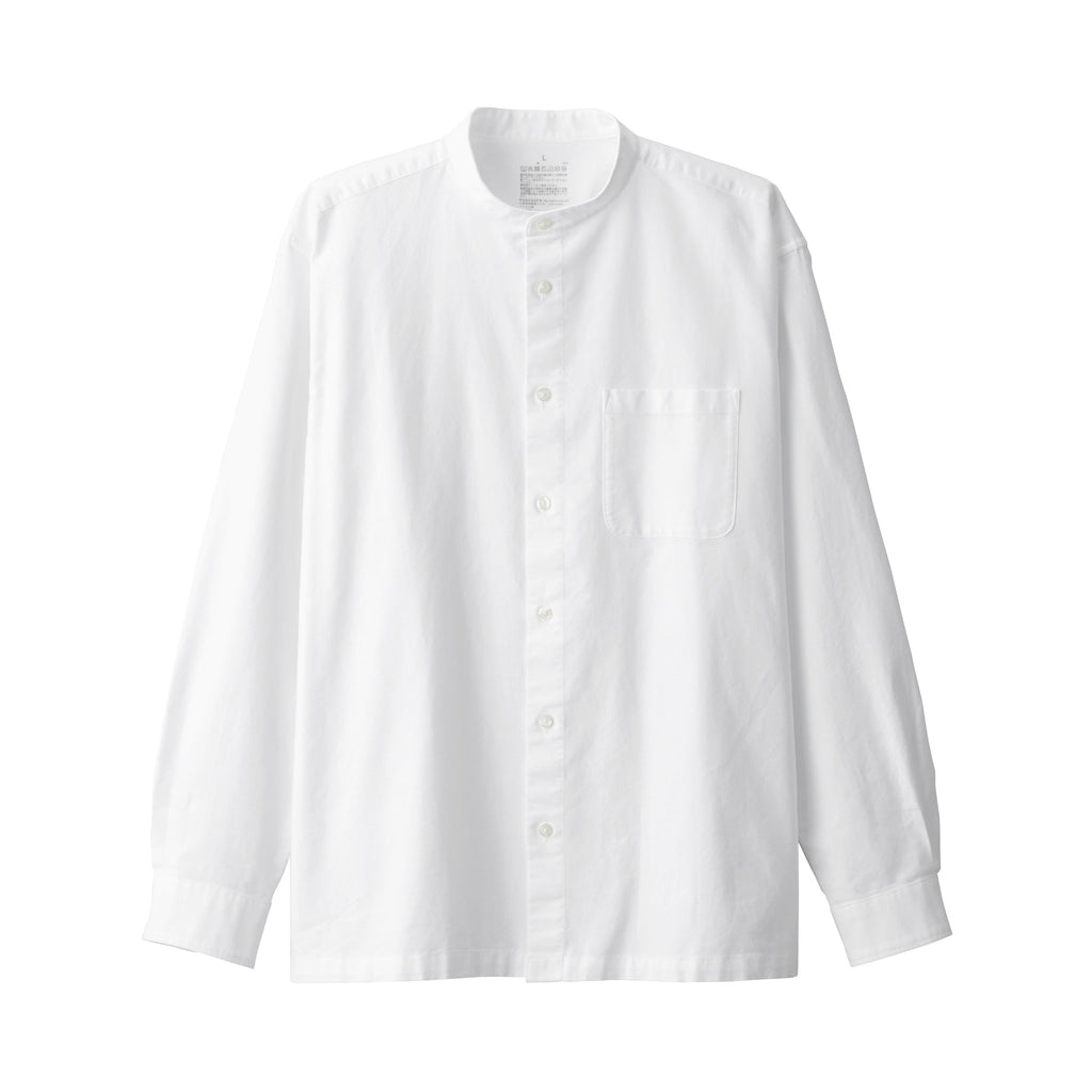 Men's Washed Oxford Stand Collar Long Sleeve Shirt | MUJI USA