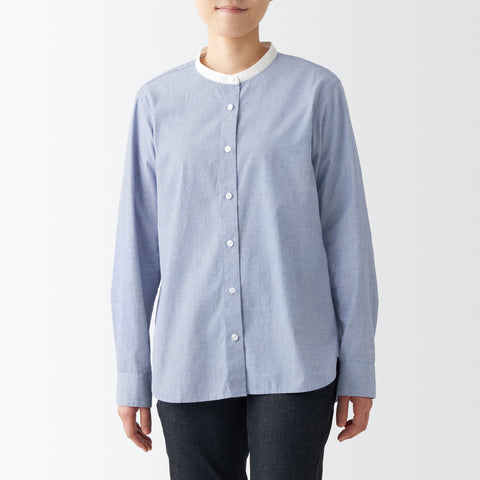 Women's Washed Broad Stand Collar Shirt 