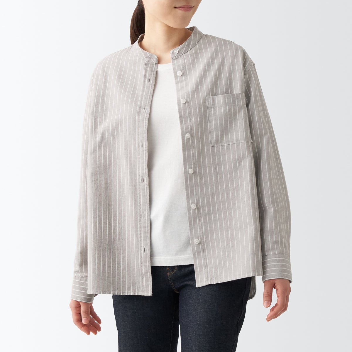 Women's Washed Oxford Stand Collar Shirt | MUJI USA