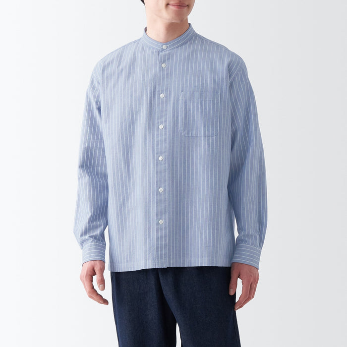 Men's Washed Oxford Stand Collar Long Sleeve Shirt | MUJI USA