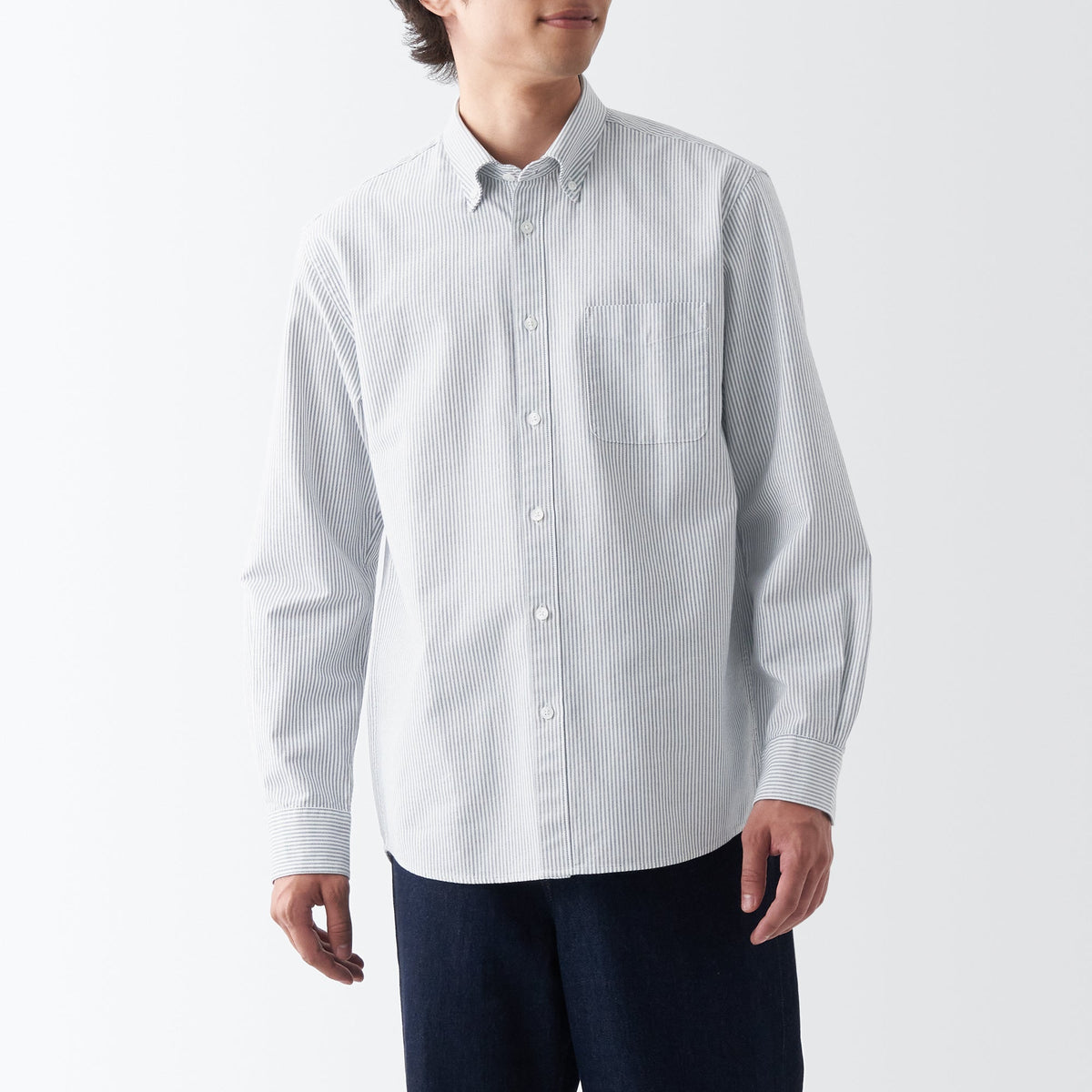 Men's Washed Oxford Button Down Long Sleeve Patterned Shirt | MUJI USA
