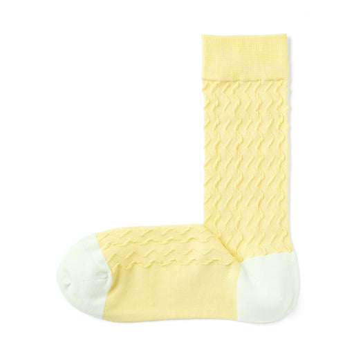 Lustrous Cotton Yarn Pattern Stitch Socks Light Yellow Pattern 23-25cm (US W7-9 M5-7.5) MUJI