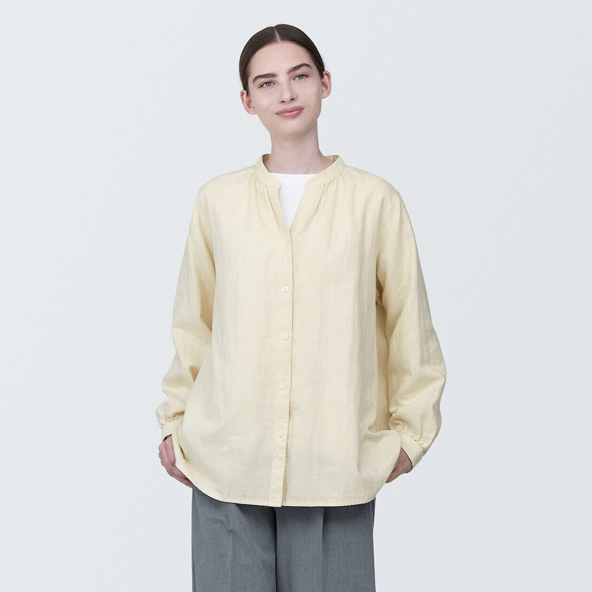 Three button sleeveless cotton hakuba blouse free size alterable