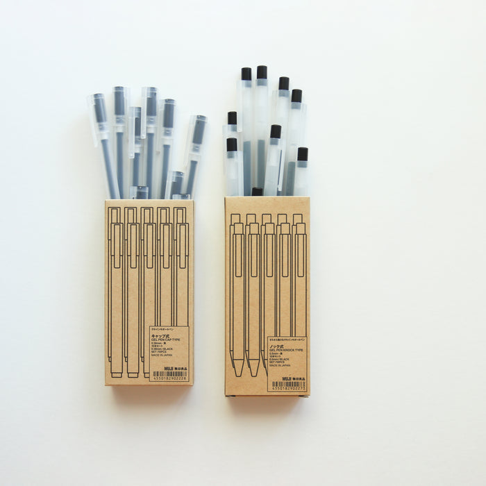 MUJI Gel Ink Ballpoint Pen Cap Type 10-Pieces Set, 0.38 mm Nib size, Black